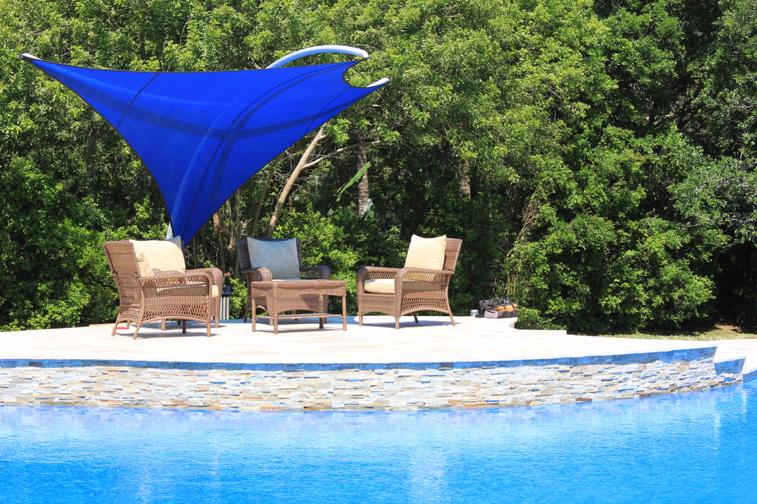 Element Modern Shade Sail on Pool Deck| Industrial Shadeports