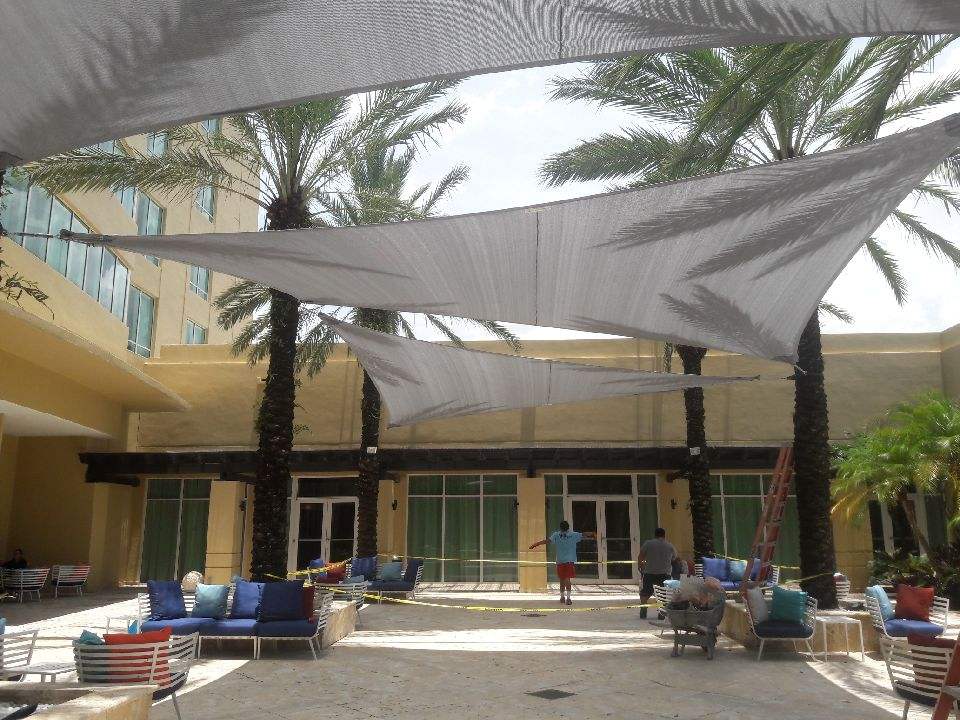 Shade Sail over an outdoor seating area